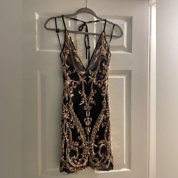 Beautiful Sheer Black Mini Dress with Gold Embelishment - Picture 4 of 4